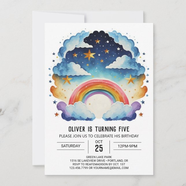 Invitación Cumpleaños de Boho Whimsy Clouds (Anverso)