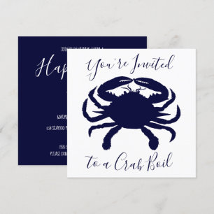 Invitación Cumpleaños de Boil de Cangrejo Blanco y Azul Oscur