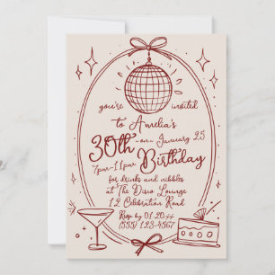 Invitación Cumpleaños de Bola de Discoteca Dibujada a Mano