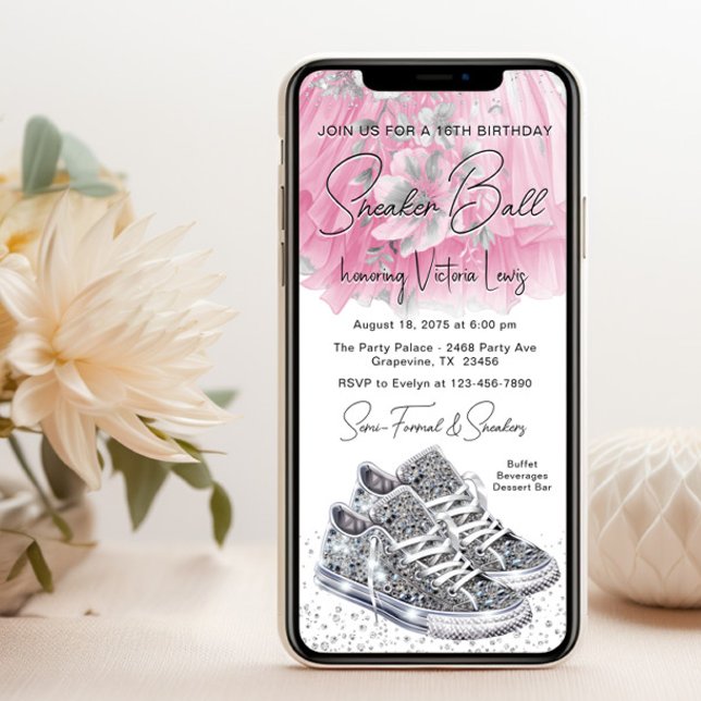 Invitación Cumpleaños de Bola de Zapatillas con Diamante de P (You can change all of the text, fonts, wording as needed for your event.)
