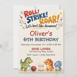 Invitación Cumpleaños de bolos de dinosaurio de acuarela roja