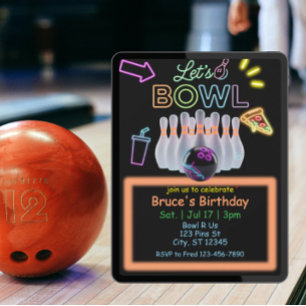 Invitación Cumpleaños de bolos de neón