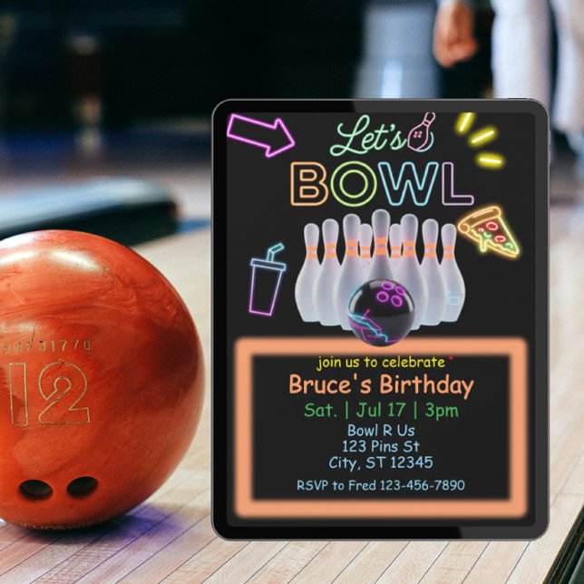 Invitación Cumpleaños de bolos de neón (Subido por el creador)