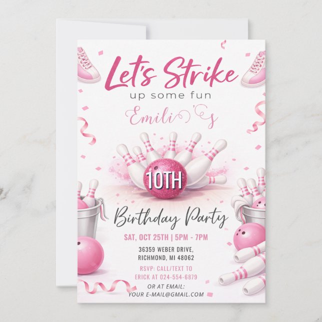 Invitación Cumpleaños de bolos rosa personalizado (Anverso)