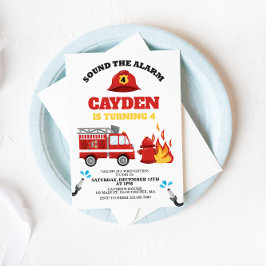 Invitación Cumpleaños de Bombero con Camión de Bomberos