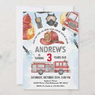 Invitación Cumpleaños de bombero personal camión de bomberos 