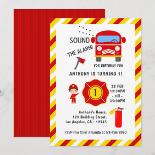 Invitación Cumpleaños de Bomberos Camión de Bomberos