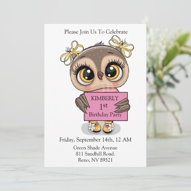 Invitación Cumpleaños de bonito Owl (Anverso de pie)
