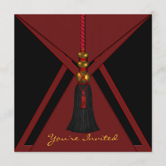 Invitación Cumpleaños de borla roja negra