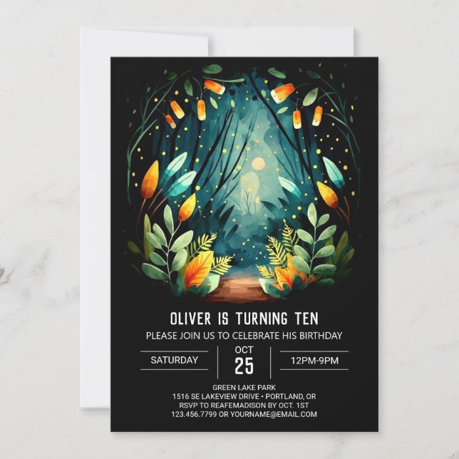 Invitación Cumpleaños de Bosques Encantados Editable (Anverso)