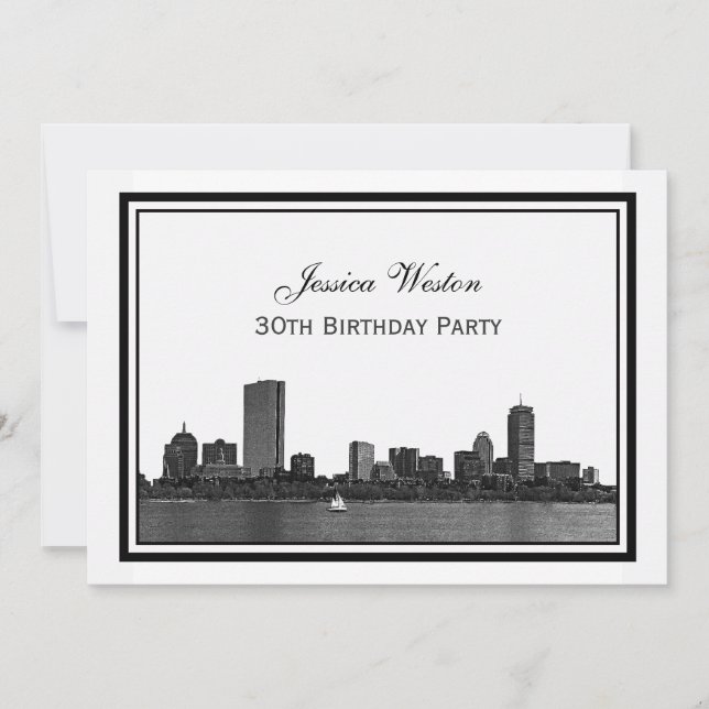 Invitación Cumpleaños de Boston Skyline grabado enmarcado (Anverso)