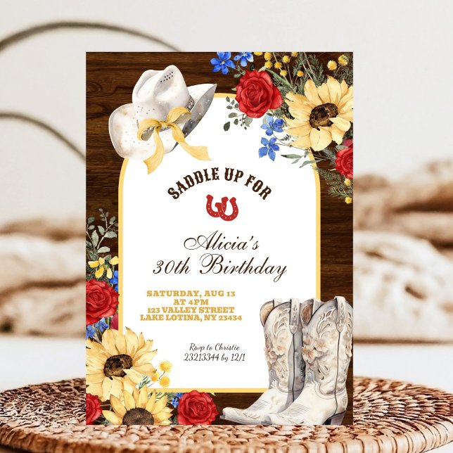 Invitación Cumpleaños de Botas Rústicas de Rosa y Girasol (Subido por el creador)