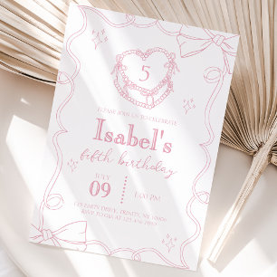Invitación Cumpleaños de Bow de Pastel Rosado