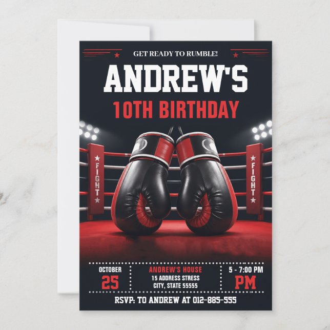 Invitación Cumpleaños de Boxeador Personal (Anverso)