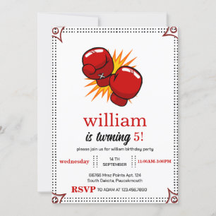 Invitación cumpleaños de boxeo 5.º 4.º 6.º 8.º 10