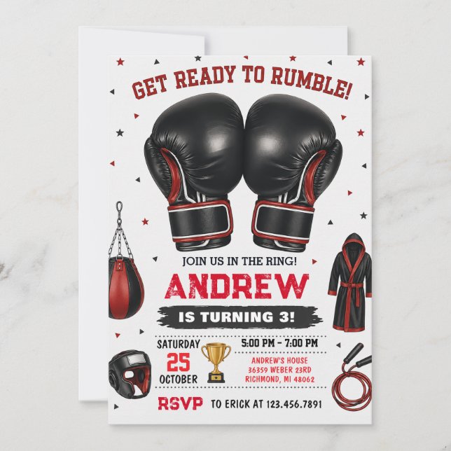 Invitación Cumpleaños de Boxeo Personalizado (Anverso)
