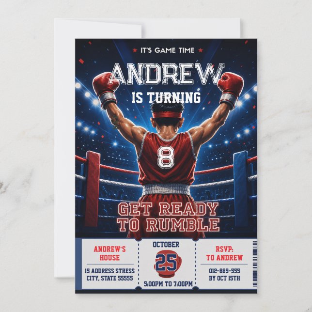 Invitación Cumpleaños de Boxeo Personalizado (Anverso)