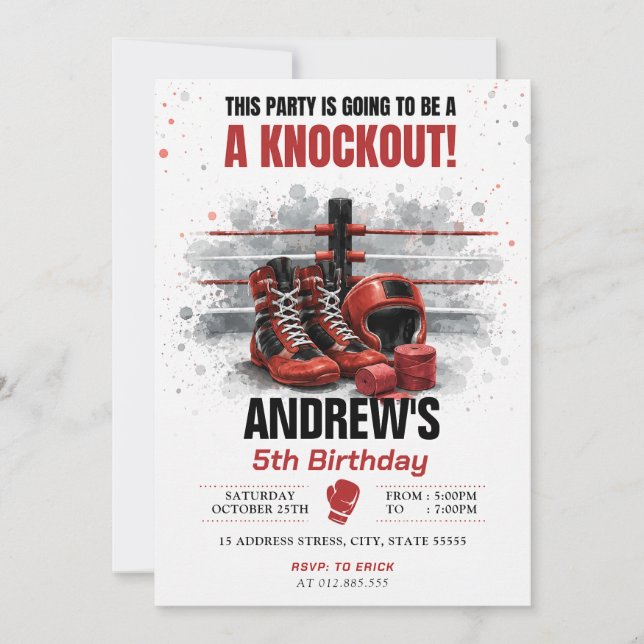 Invitación Cumpleaños de Boxeo Personalizado con Acuarela (Anverso)