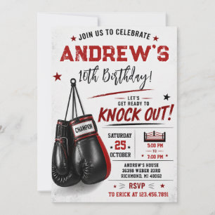 Invitación Cumpleaños de boxeo personalizado Knock Out