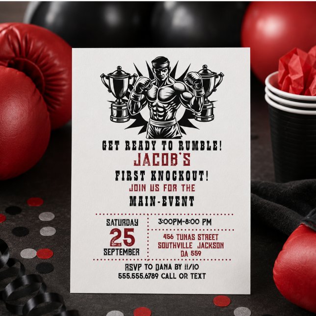 Invitación Cumpleaños de boxeo primer knockout (First Knockout Boxing Birthday Invitation)