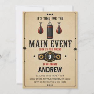 Invitación Cumpleaños de boxeo vintage personalizado