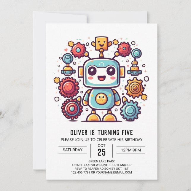 Invitación Cumpleaños de Boy Boho Antique Robot (Anverso)