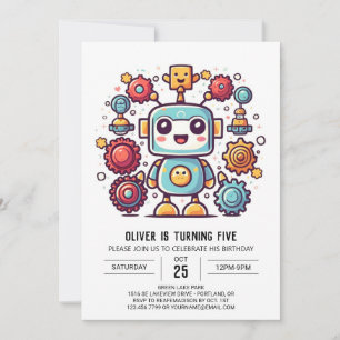 Invitación Cumpleaños de Boy Boho Antique Robot