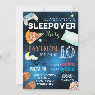 Invitación Cumpleaños de Boy Sleepover Pizza Pajamas