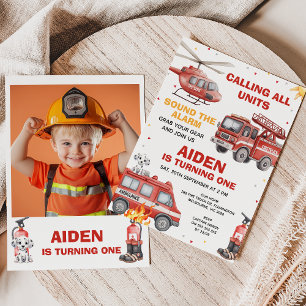 Invitación Cumpleaños de Boys Red Rescue Calling All Units