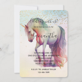 Invitación Cumpleaños de brillo de confeti de oro de unicorni