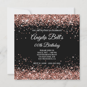 Invitación Cumpleaños de brillo dorado rosa y negro