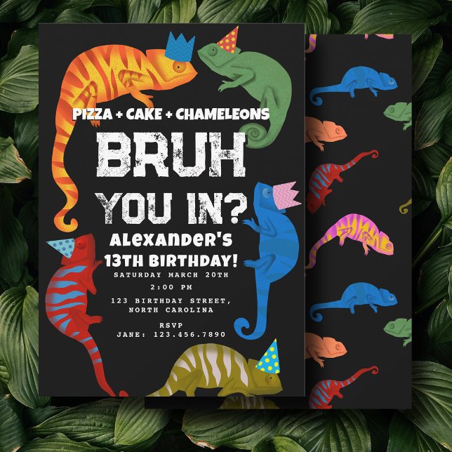 Invitación Cumpleaños de Bruh Boy Adolescentes Camaleones (Bruh Boy's Birthday Party Teenager Chameleons Invitation)