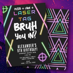 Invitación Cumpleaños de Bruh Boy con Etiqueta Neon Láser