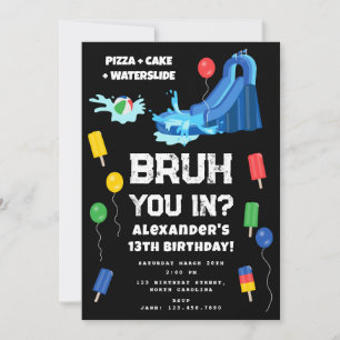 Invitación Cumpleaños de Bruh Boy con tobogán de agua para ad