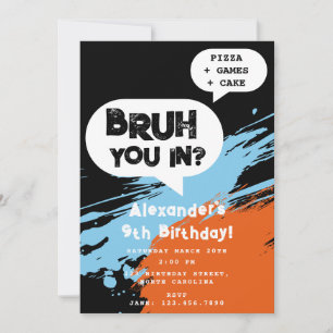 Invitación Cumpleaños de Bruh Boy Graffiti Naranja Azul Discu