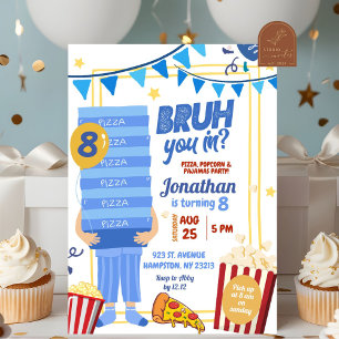 Invitación Cumpleaños de Bruh You en Pijamas de Palomitas de 