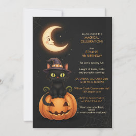 Invitación Cumpleaños de Bruja Gatito y Calabaza
