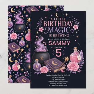 Invitación Cumpleaños de Bruja Mágica Fiesta de Cumpleaños