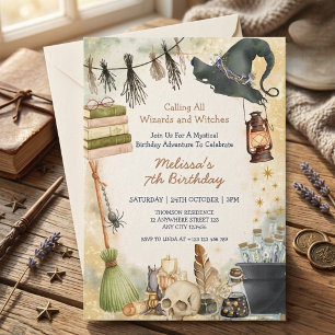 Invitación Cumpleaños de brujas mágicas de niños de Halloween