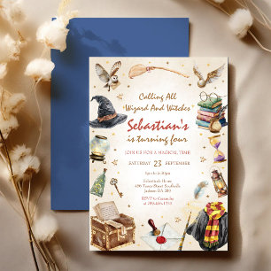 Invitación Cumpleaños de Brujas y Hechiceros Escuela Mágica d