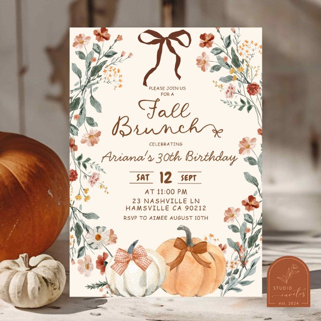 Invitación Cumpleaños de brunch de otoño de flor silvestre co (Subido por el creador)