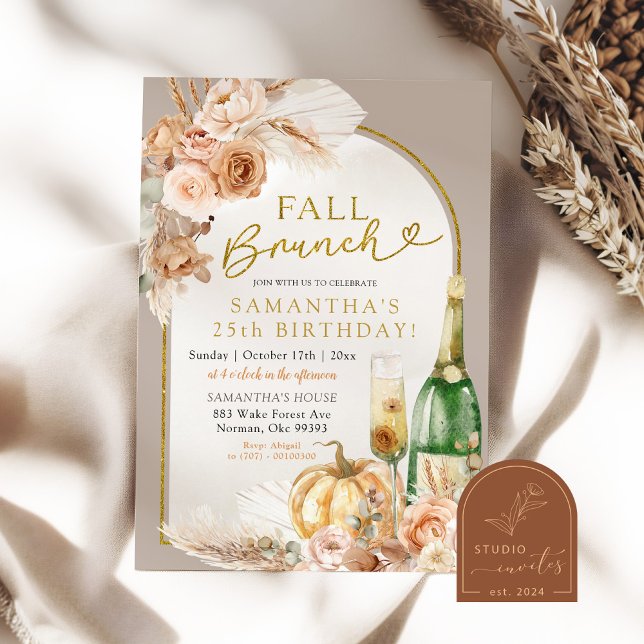 Invitación Cumpleaños de Brunch Otoñal Boho Beige y Marfil (Subido por el creador)