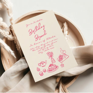 Invitación Cumpleaños de Brunch Quirky Rosa con Escritura A M