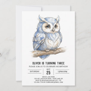 Invitación Cumpleaños de búho azul polvo