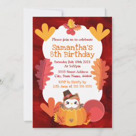 Invitación Cumpleaños de búho de Acción de Gracias con acuare