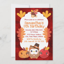 Invitación Cumpleaños de búho de calabaza de manzana de Acció