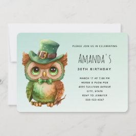Invitación Cumpleaños de búho lindo en sombrero verde