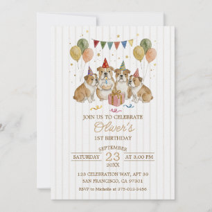 Invitación Cumpleaños de Bulldogs Marrones Adorables en Acuar