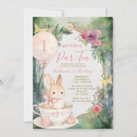 Cumpleaños de Bunny Tea Party con flores rosadas e