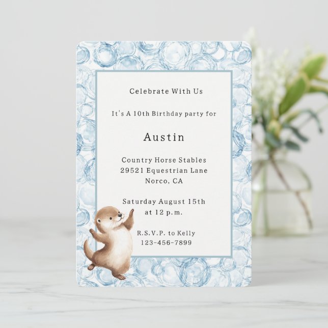 Invitación Cumpleaños de Burbujas Azules de Nutria de Río (Anverso de pie)